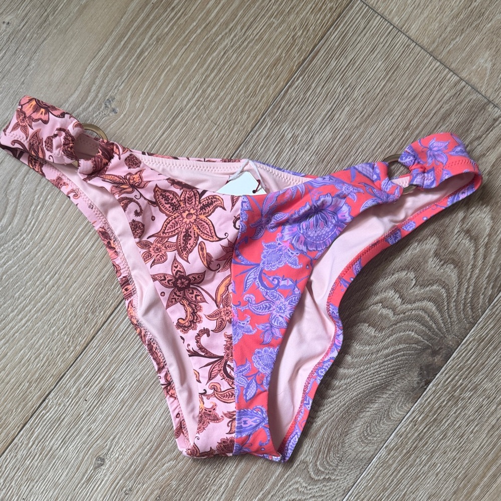 Red Carter Tab Side Floral Pink and Purple Bikini Bottom